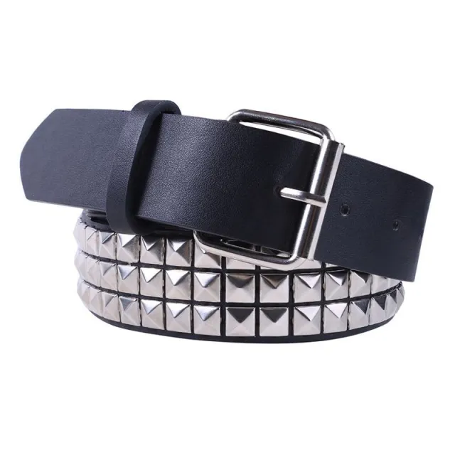 Hollow out Rivets Pu Square Buckle Metallic Belt Silver - Shop at LoveMi