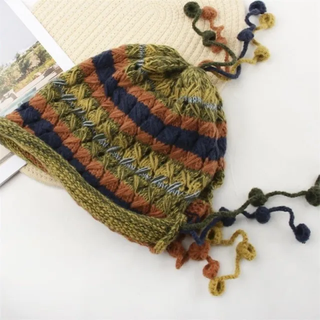 Handmade Woven Head wrapping Hat Hollow Retro Artistic Green Orange - Shop at LoveMi