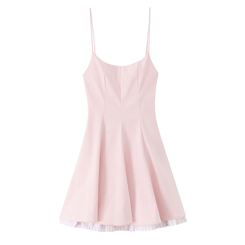 European And American Style Striped Short Stitching Sling Dress