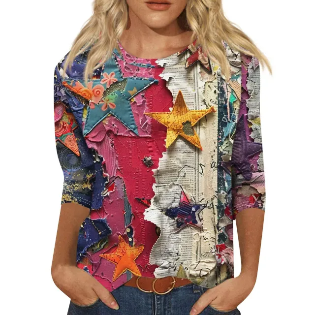 Long Sleeve Round Neck Slim Summer Tie dyed Printed Clothing 3W5Zf8P S - Shop at LoveMi
