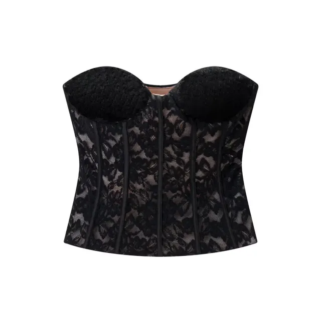 Womens Fashion Chic Western style Velvet Lace Bustier Black - Shop at LoveMi