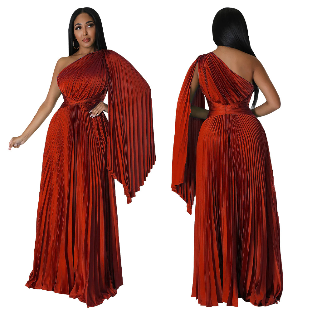 One-Shoulder Pleated Maxi Dress, picture 3 of 9