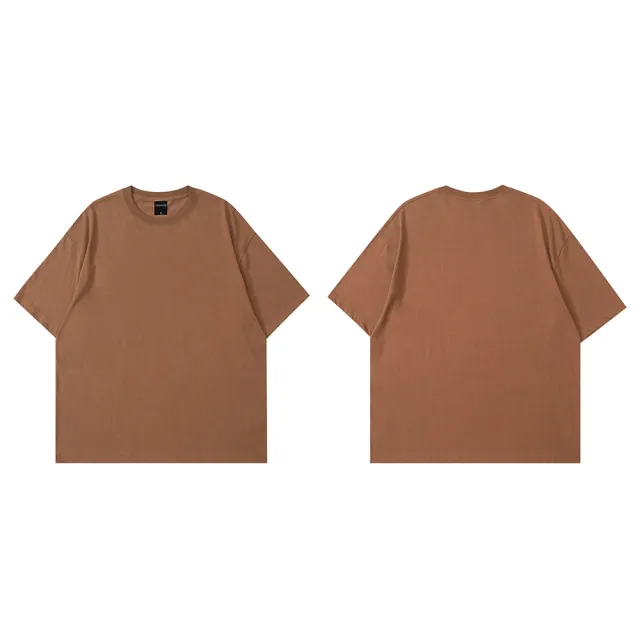 Solid Color BASIC Oversize Cotton T shirt Brown - Shop at LoveMi