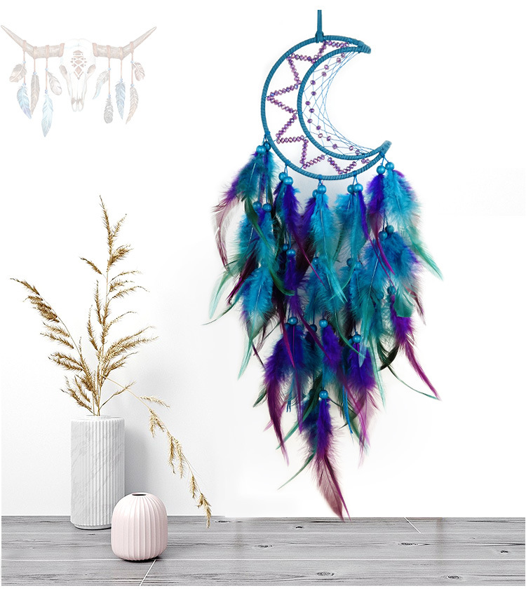 Title 6, Moon Indian Dreamcatcher Woven Wind Chimes Feat...