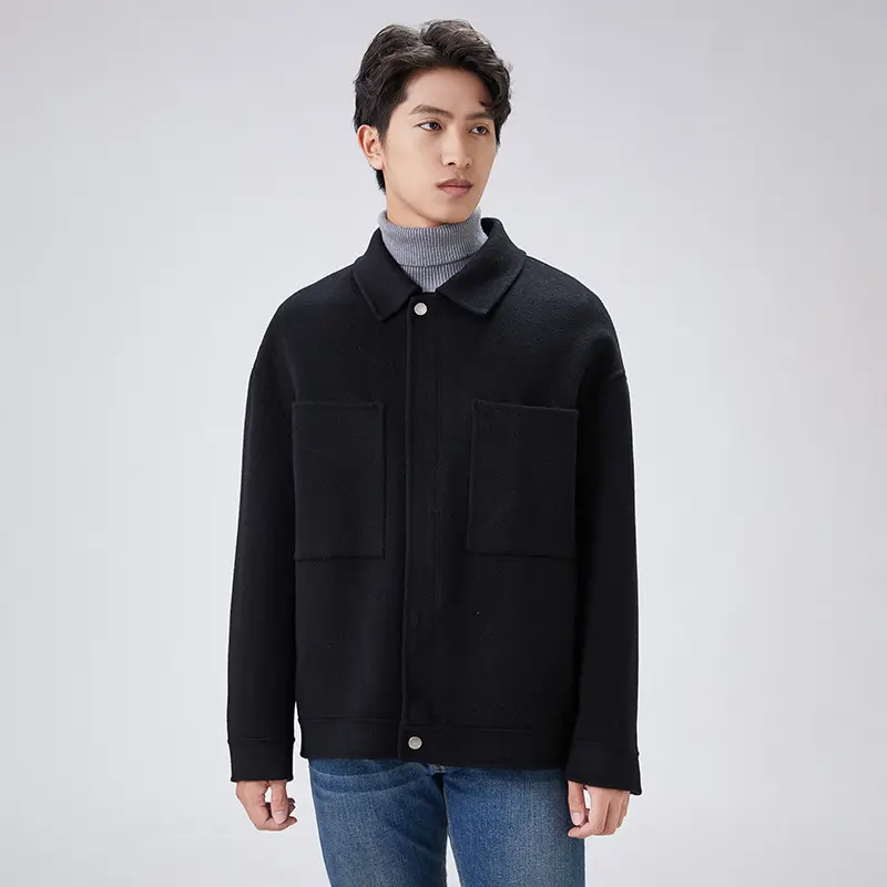 Lapel Zipper Double-faced Woolen Goods Jacket Men's