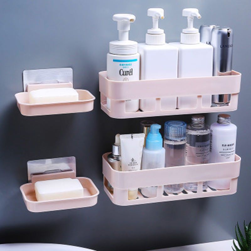 Bathroom Shelf Wall-mounted Tissue Box Storage Rack Draining Soap Dish