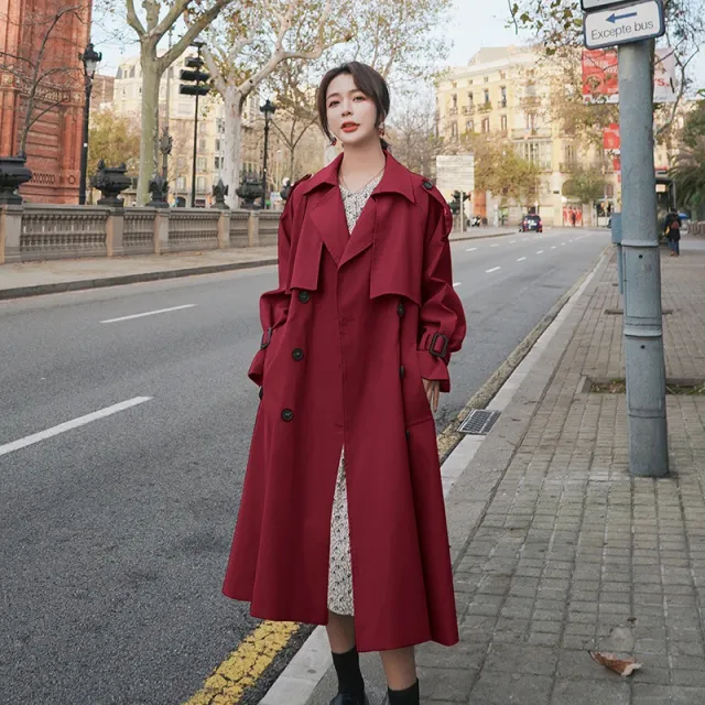 Real Shot Wine Red British Style Trench Coat Coat - Shop at LoveMi