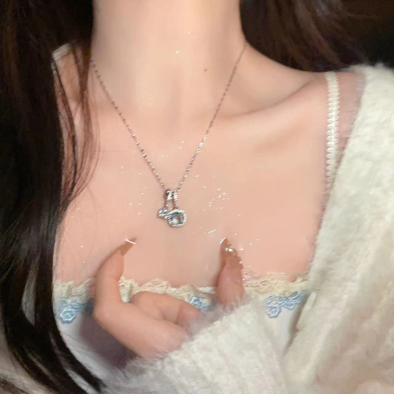 Mint Crystal Sugar Water Blue Zircon Necklace For Women