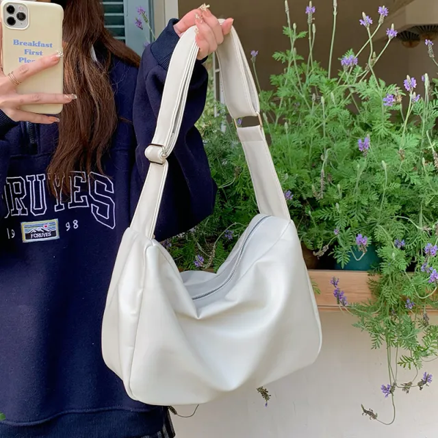Large Capacity Soft Leather Tote Shoulder Messenger Bag White - Shop at LoveMi