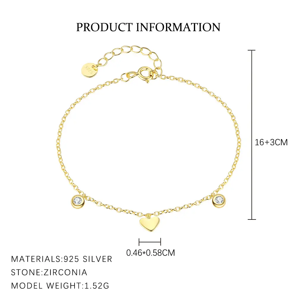 Cross-border S925 Sterling Silver Ornament Love Light Luxury Zircon Bracelet