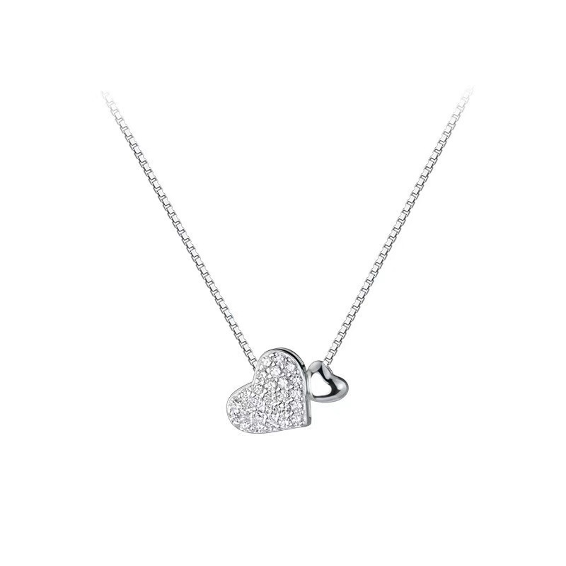 Double Love Heart-shaped Necklace Rhinestone Simple