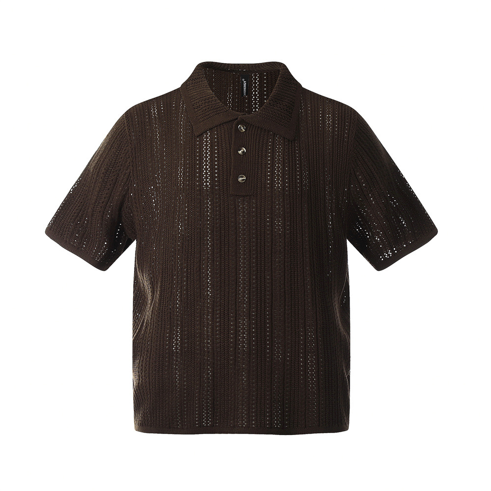 Women's Lapel Hollow Short-sleeved Thin Top