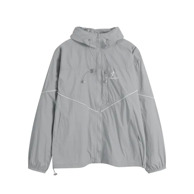 Loose fitting Lightweight Thin Reflective Stripe Japanese Style Hooded Sun Protection Gray - Shop at LoveMi