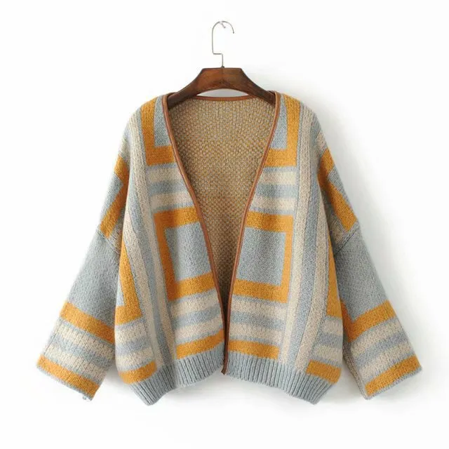 Idle Style PU Leather Hemming Color Matching Cardigan Sweater - Shop at LoveMi