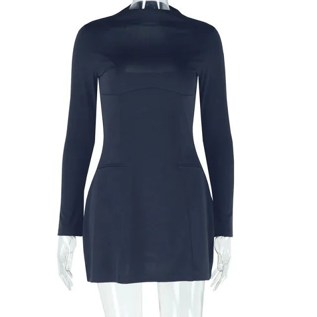 Long Sleeve Slim Waist A line Dress Fashion Black - Shop at LoveMi