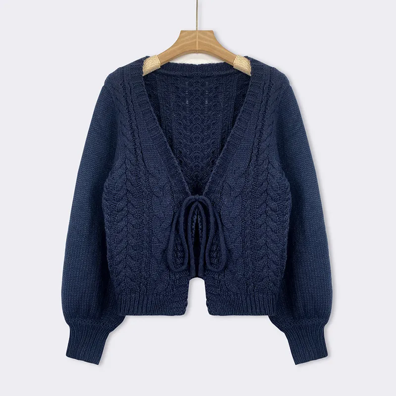Autumn And Winter Thin Idle Style Outer Design Blouse Deep V-neck Top - Sweater-L