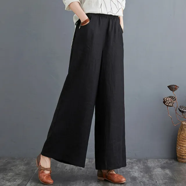 Spring And Summer Art Cotton Linen Pants Loose Plus Size Black - Shop at LoveMi