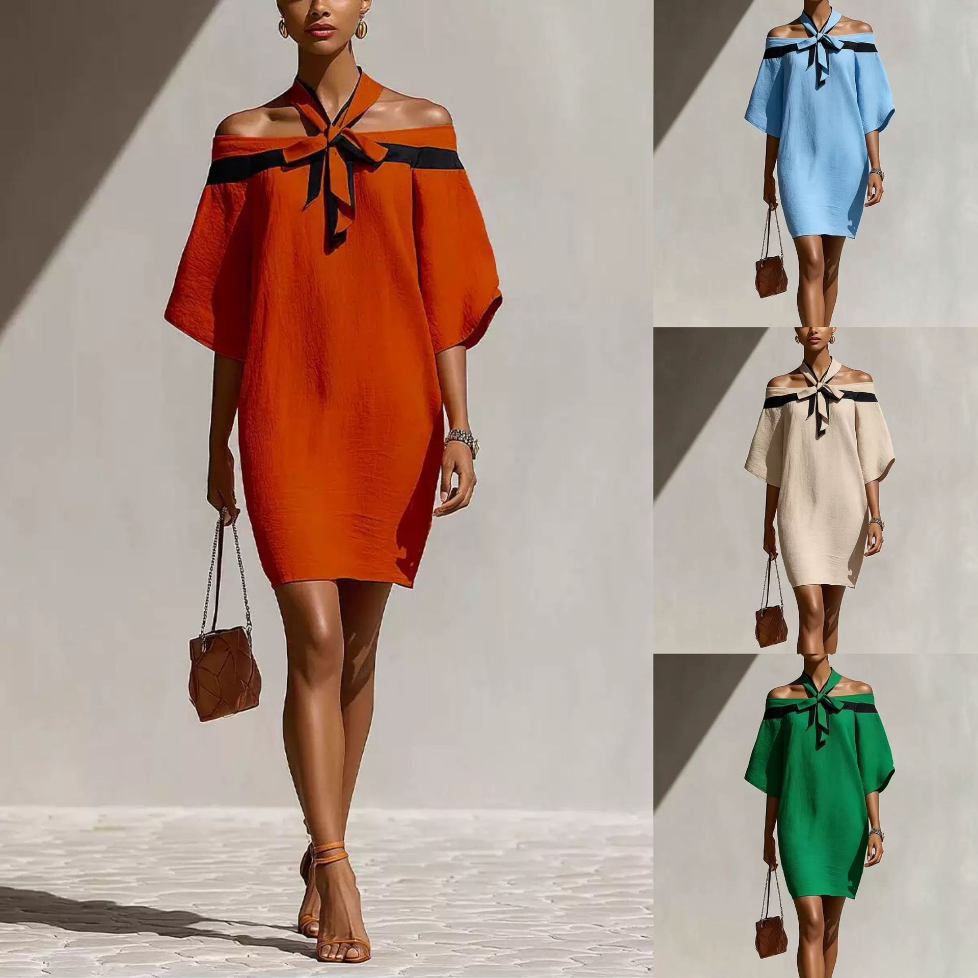 Off-shoulder Bow-neck Dress For Women