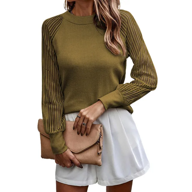 Autumn And Winter New Women's Thread Sweater T shirt Gauzy Stitching Tops Green - Shop at LoveMi