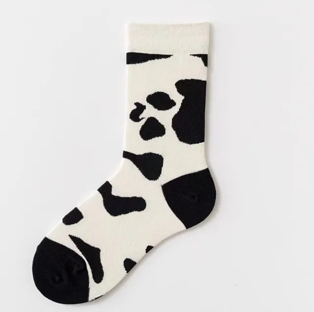 Women's Black And White Cartoon Mid calf Length Loose Socks Milk Spot - Shop at LoveMi