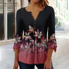 Women's 3d Digital Printing Button T-shirt Top - Bdwyhs0Yh25-Xl - View 1