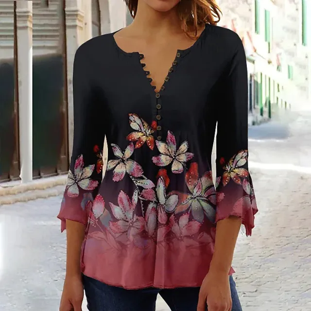 Women's 3d Digital Printing Button T shirt Top Bdwyhs0Yh25 Xl - Shop at LoveMi