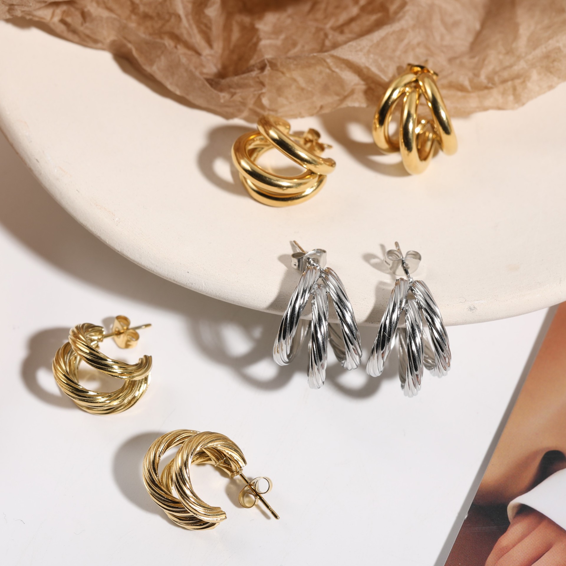 Stainless Steel Mirror French Female Earrings