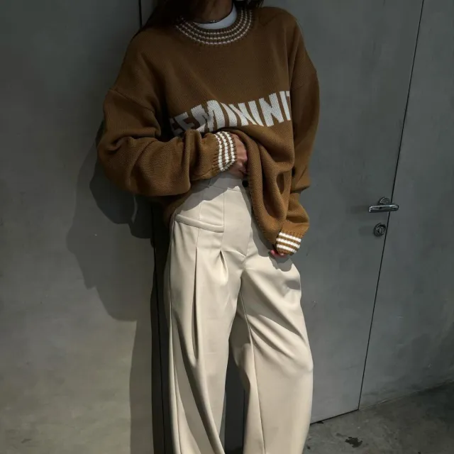 Knitted Sweater Sweater Round Neck Pullover For Women Camel - Shop at LoveMi