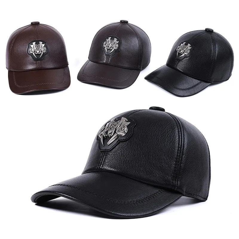 Genuine Leather Peaked Cap Men's And Women's