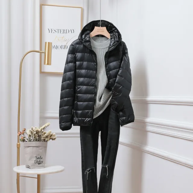 Lightweight Down Jacket Women's Plus sized Plus Size Ultra thin Black - Shop at LoveMi