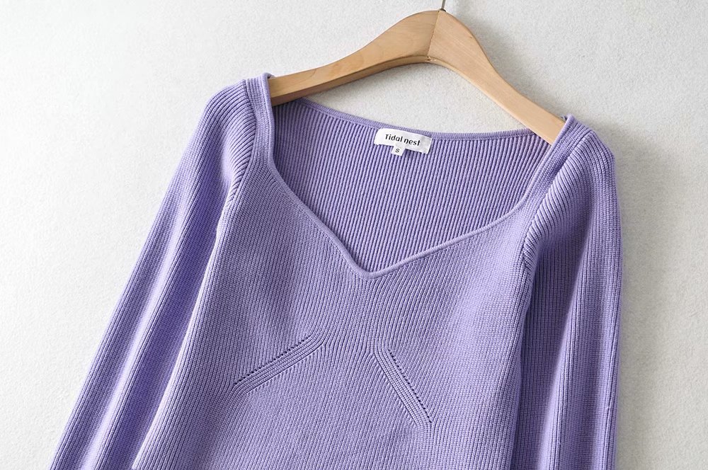 Title 3, Casual Simple Solid Color Slim Knit Long Sleeves