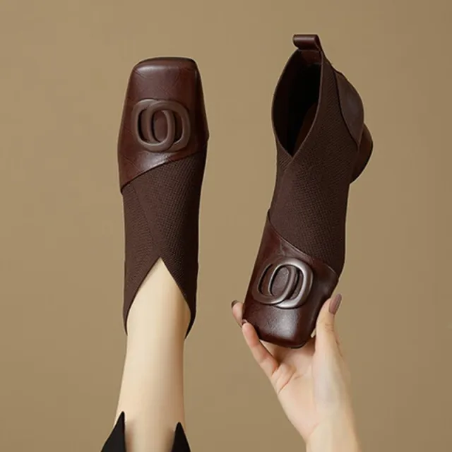 Soft Leather Retro Chunky Heel Women's Shoes Brown - Shop at LoveMi