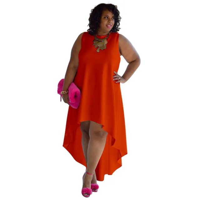 Women's Elegant Plus Size Sleeveless Sexy Crew Neck Casual Dress Orange - Shop at LoveMi