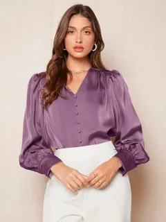 Shirt Women's Satin Top Fashion Charm - Violet-M - View 1