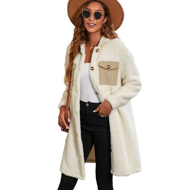 European And American Leisure Lambswool Warm Jacket For Women Apricot - Shop at LoveMi