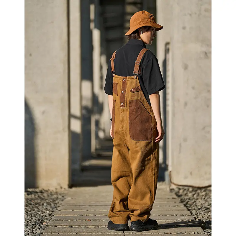 Loose Trendy Retro Khaki Suspender Overalls