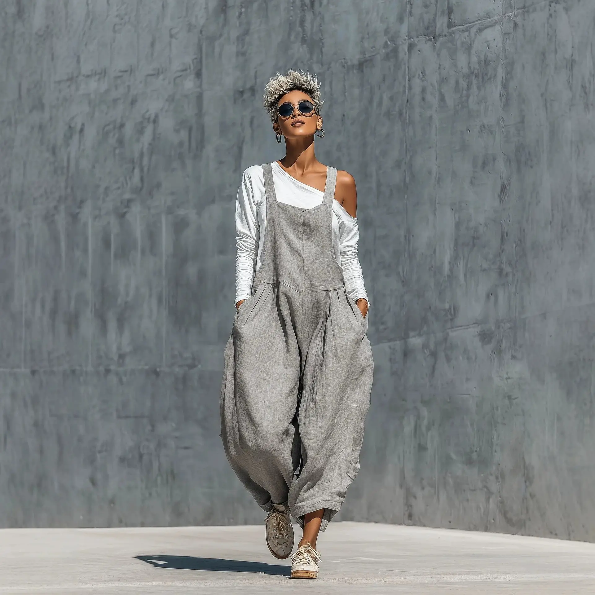 Womens Casual Loose-fit Wide-leg Jumpsuit