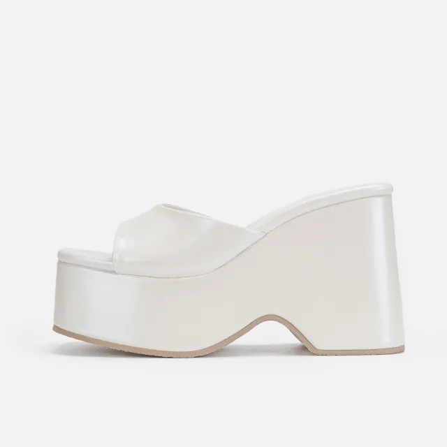 Thick Bottom Wedge Multi color Peep toe High heeled Sandals White - Shop at LoveMi