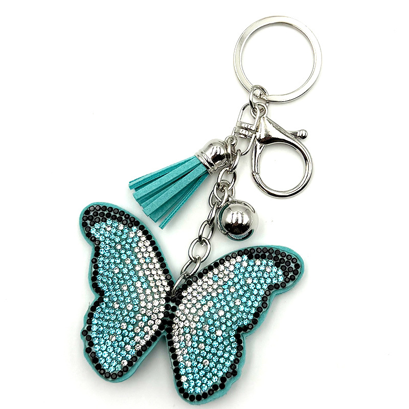 Diamond-Encrusted Butterfly Keychain Fashionable Tassel Bag Charm 4