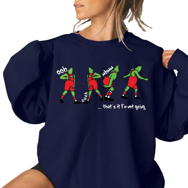 Ladies New Christmas Pattern Printing Casual Sweatshirt Navy Blue - Shop at LoveMi