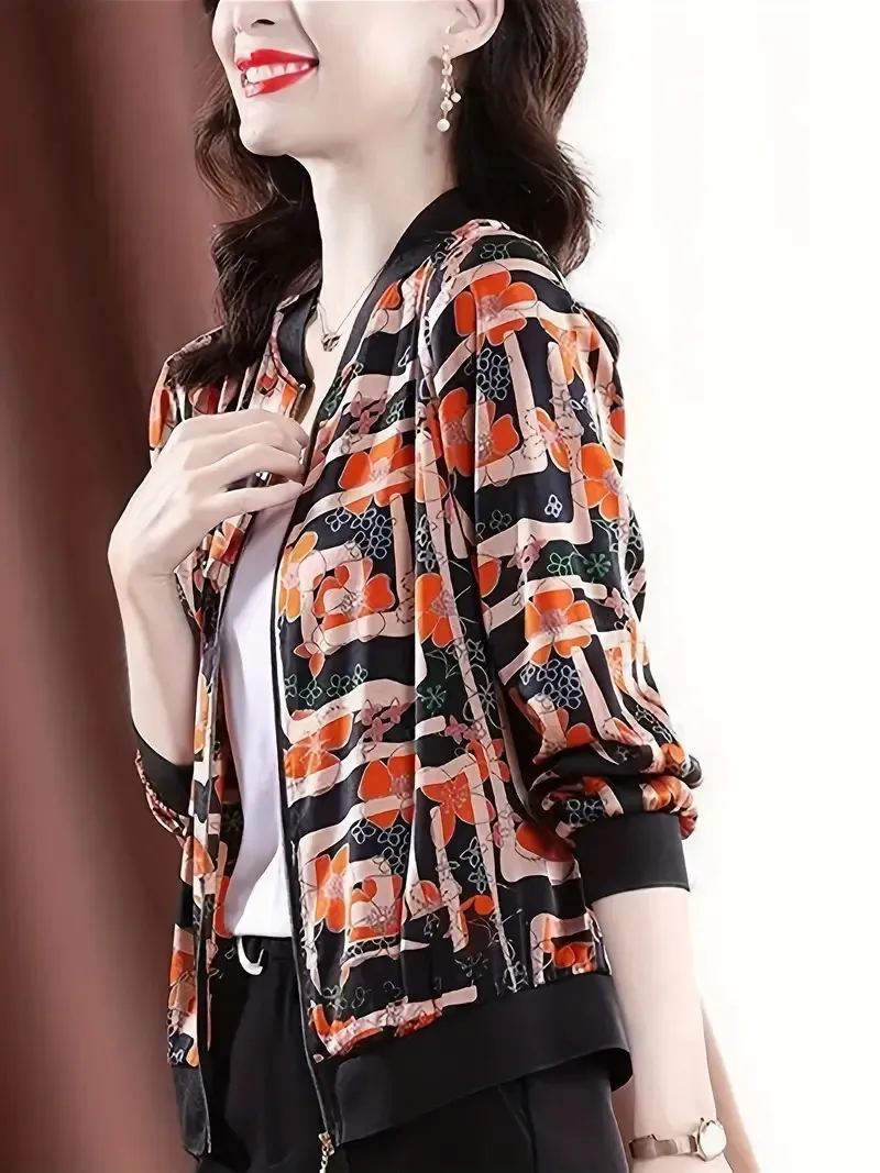 Zipper Jacket Small Thin Long-sleeved Top Colorful Printing - G114Z152
