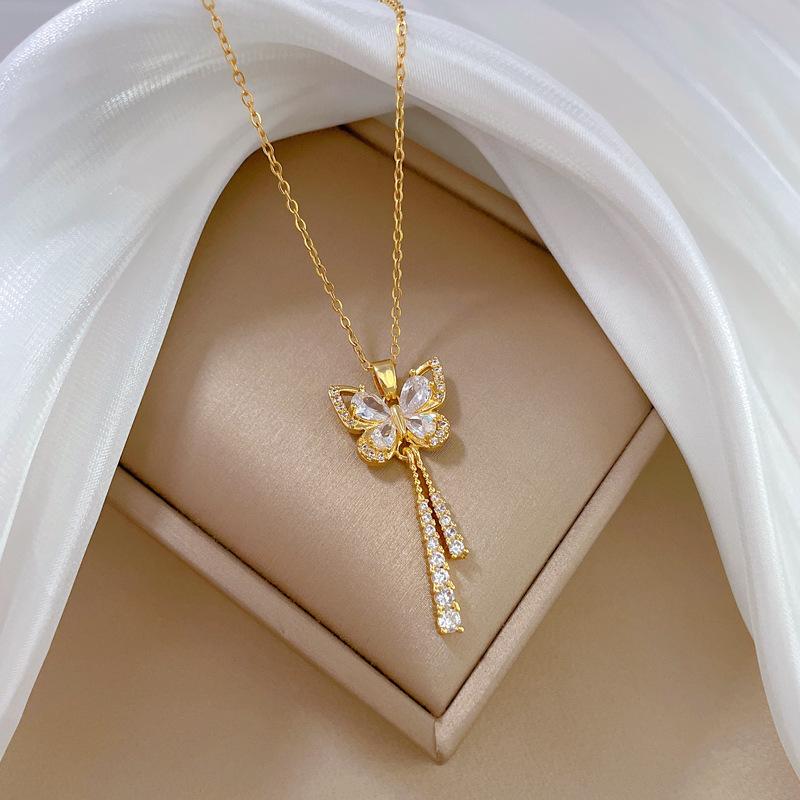 Women's Butterfly Tassel Full Diamond Necklace