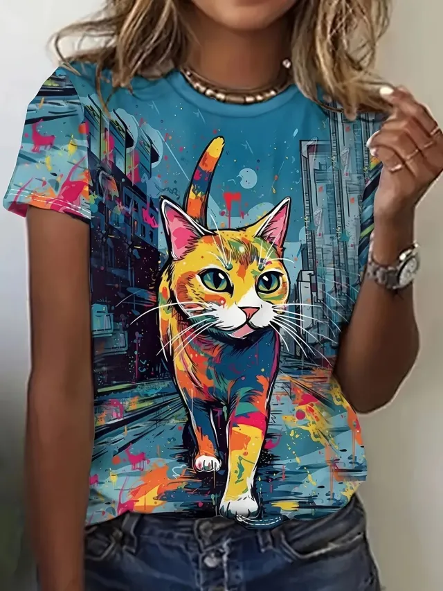 Animal Pattern Short Sleeve Round Neck T shirt Me13Rq250219Y015 Xl - Shop at LoveMi