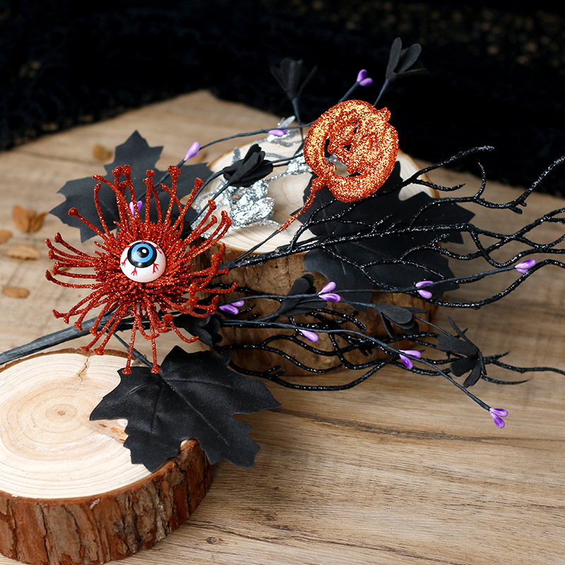 Halloween eyeball pumpkin pick ornament (black)