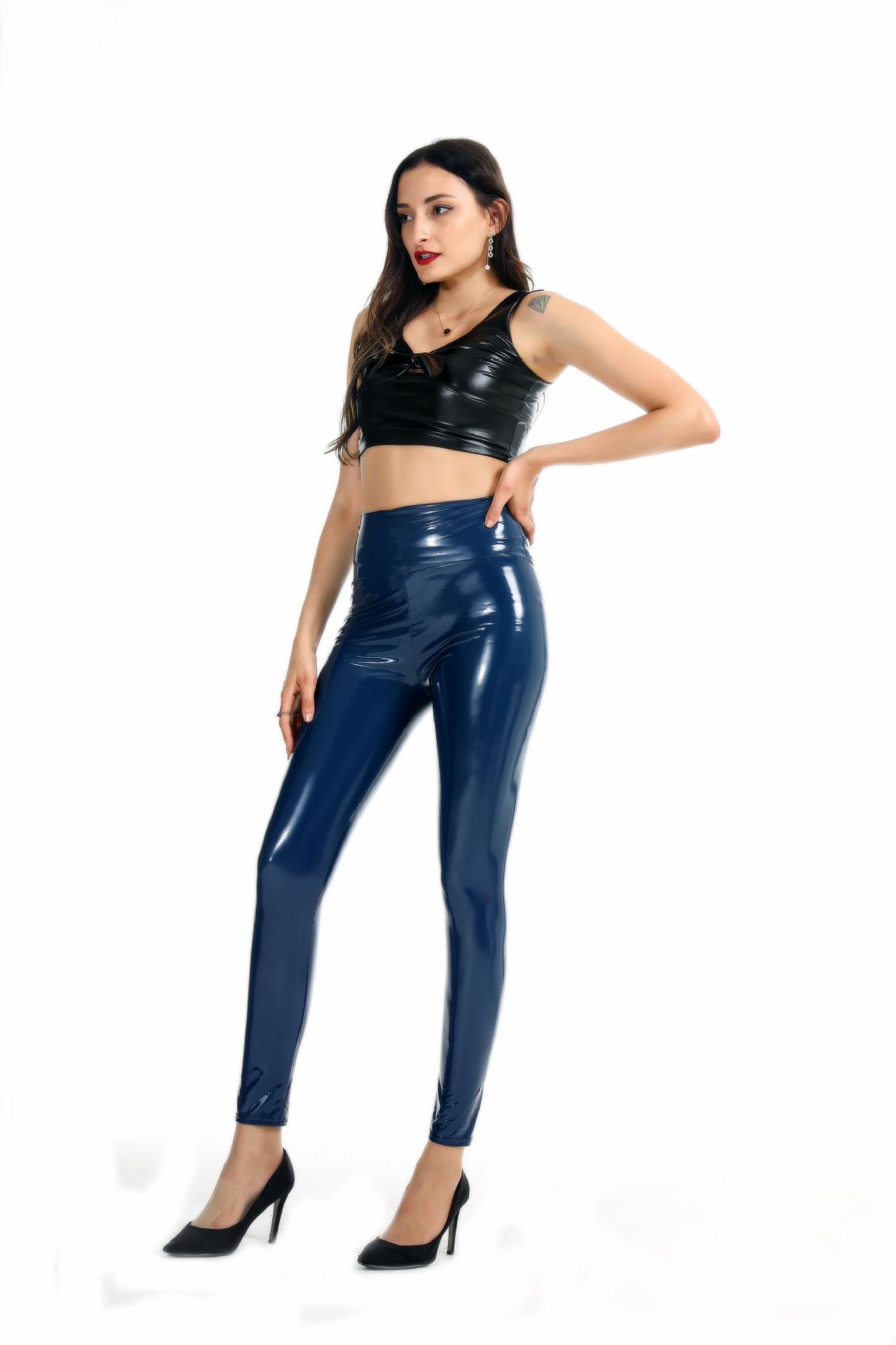 High-elastic Base Leggings With A Glossy Glue-coated Finish For Women