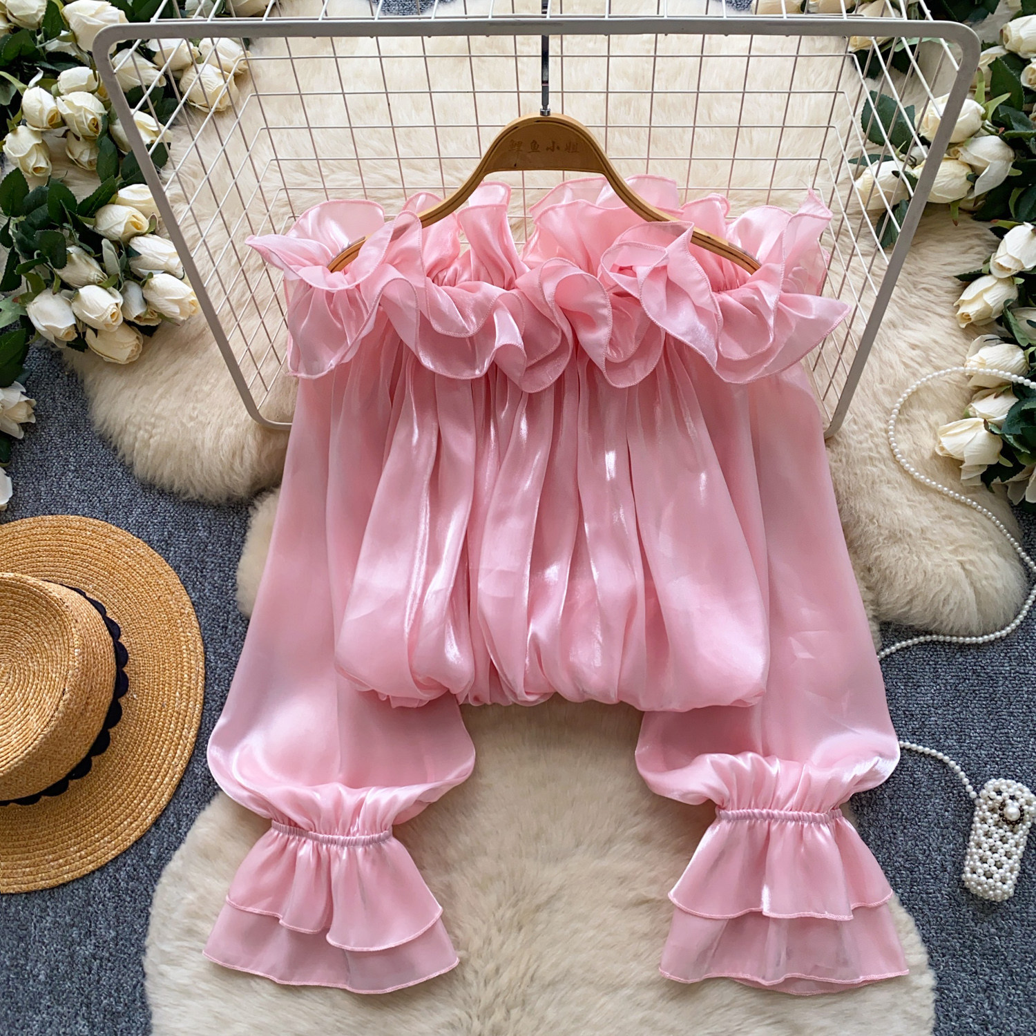 Off-the-shoulder Chiffon Blouse With Ruffled Trim Elegant Style