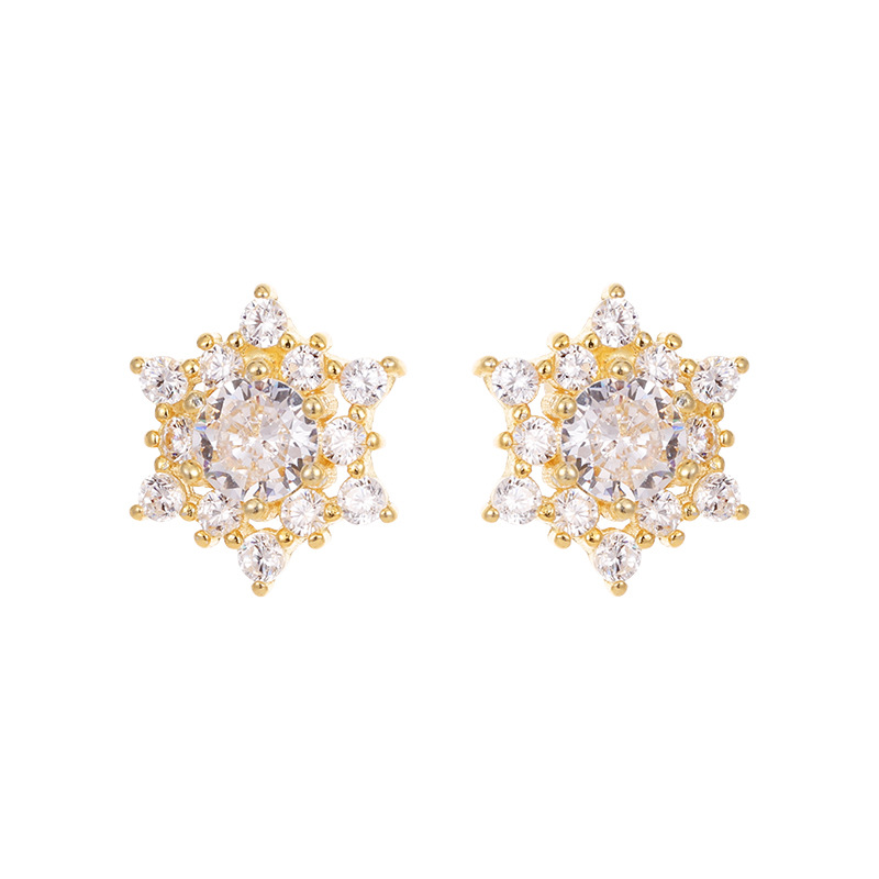 S925 Silver French Snowflake Zircon Stud Earrings