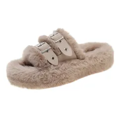 Home Platform Slippers Women's Belt Buckle - Milk Tea-36 - View 1