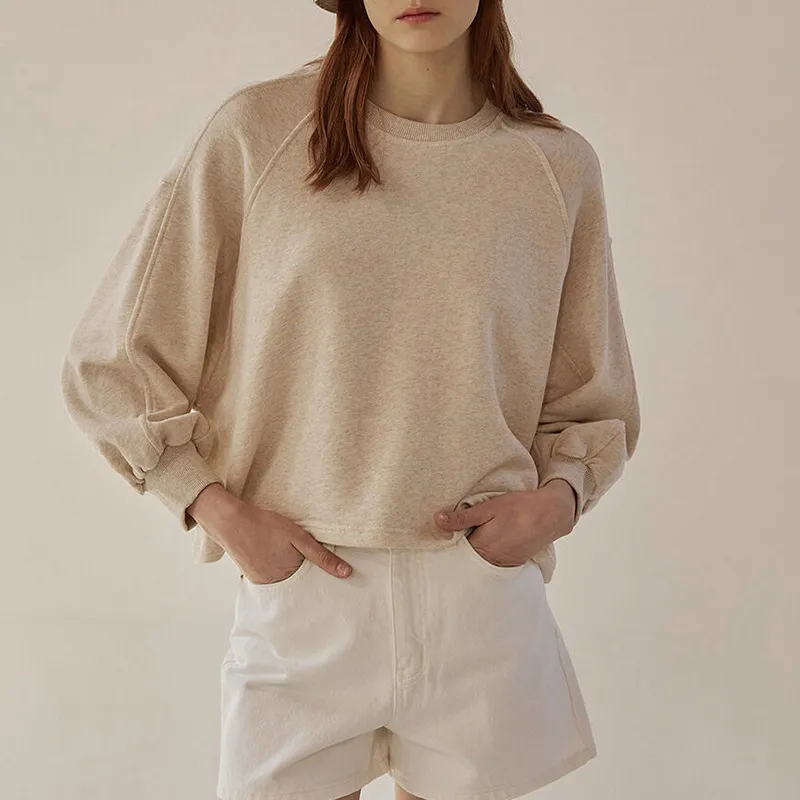 Loose Short Sleeve Lantern Sleeve Splicing Pullover Women's Sweater - Oatmeal Color-Xl