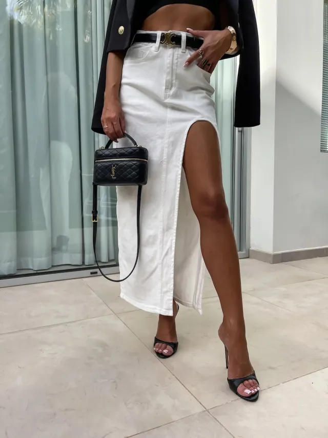 Retro Women's High Waist Irregular Slit Denim Skirt White - Shop at LoveMi